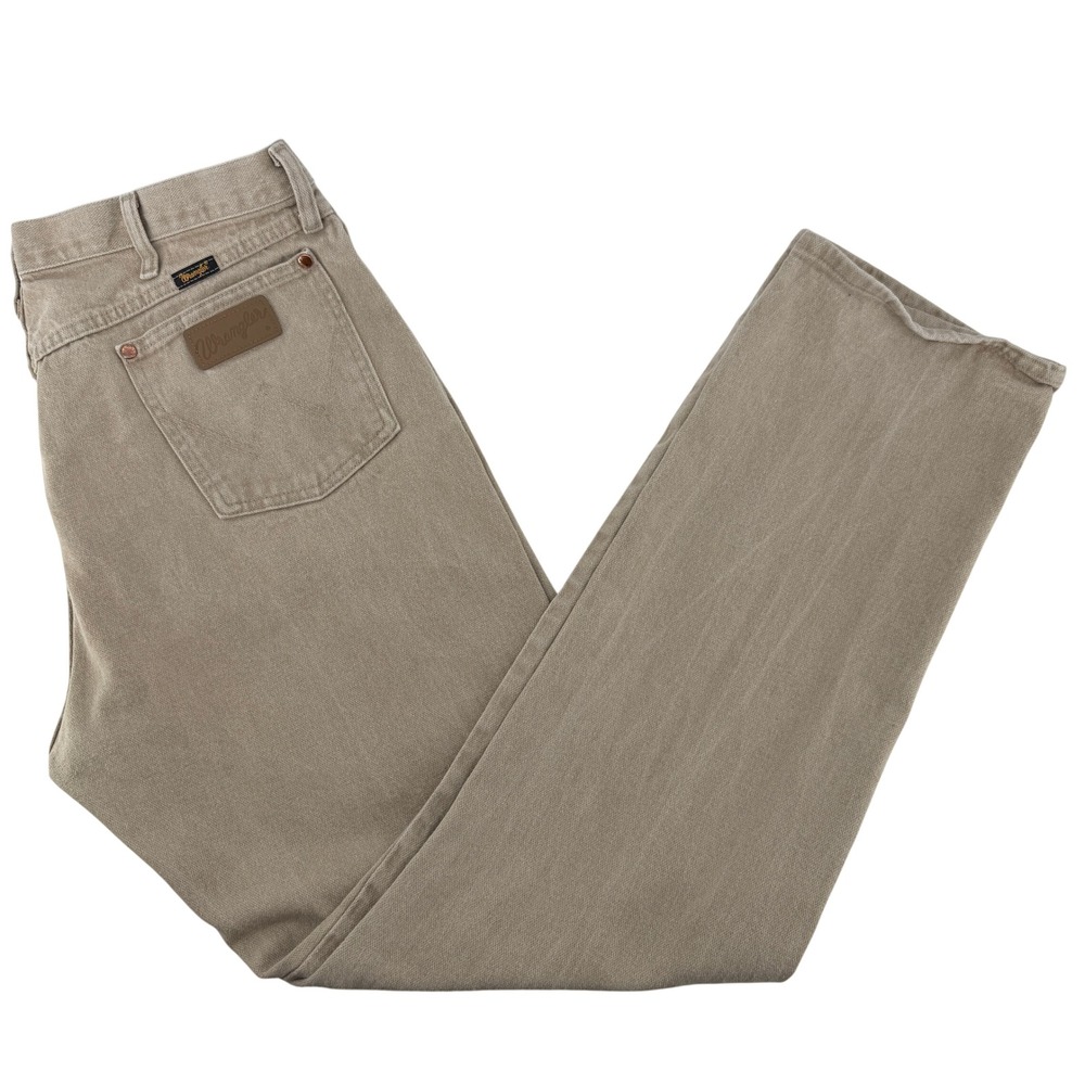 Wrangler Cowboy Cut Jeans Mens 38x34 Tan Cotton Denim Straight Leg Rodeo Western